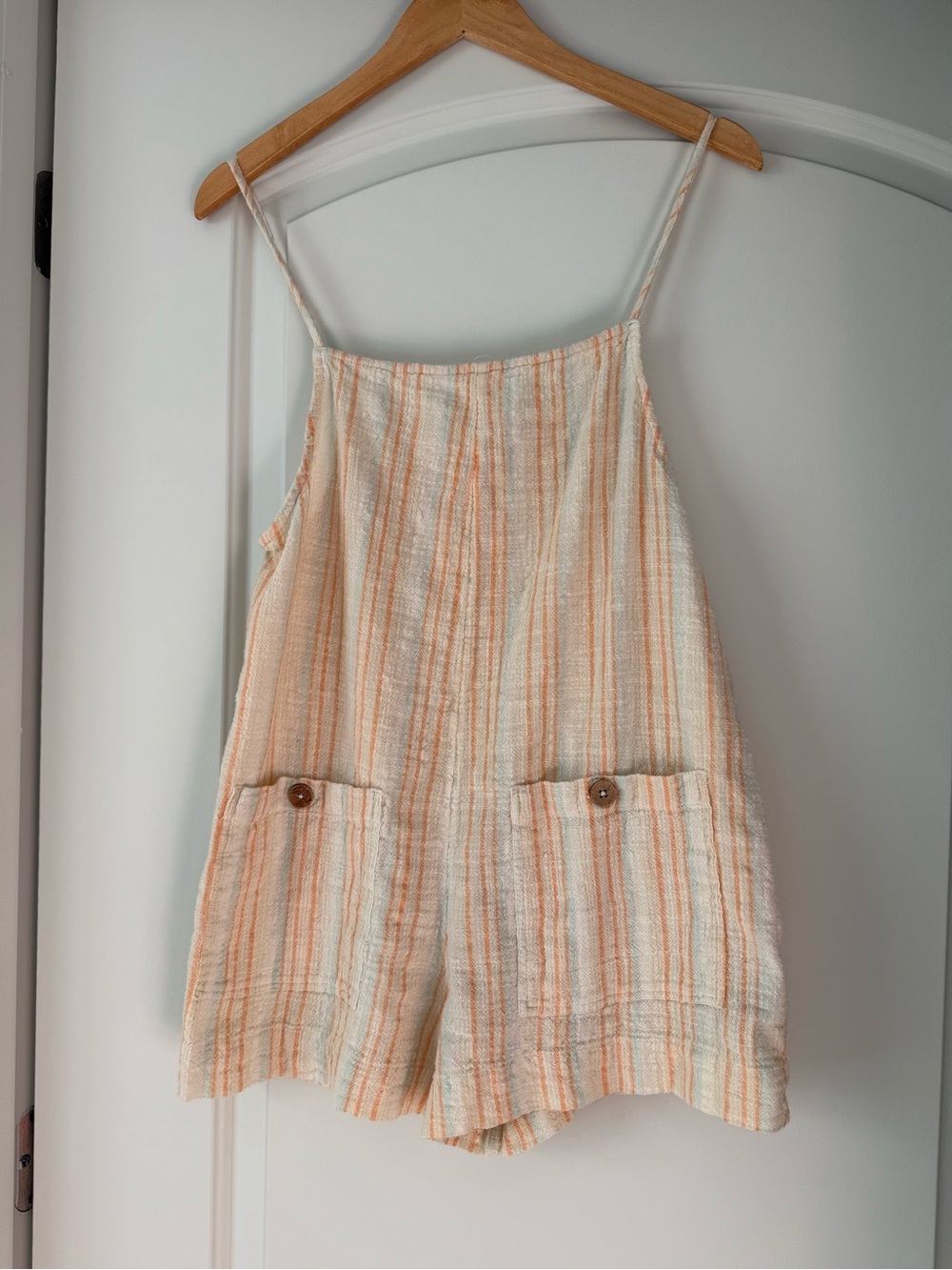 Rip Curl Striped Cream and Peach Spaghetti-Strap Romper